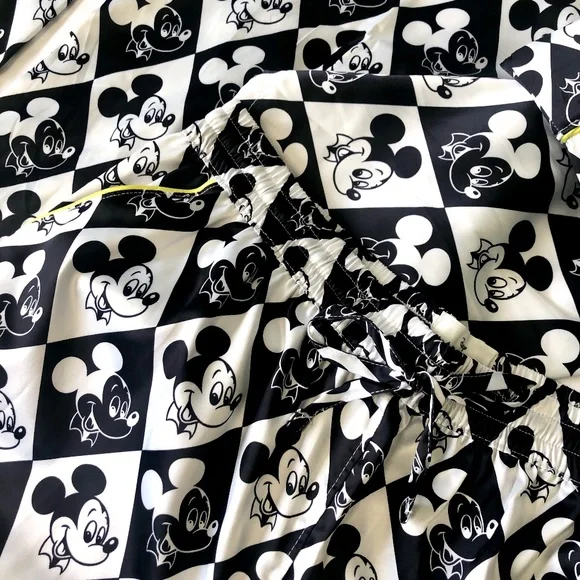 Disney Mickey Black & White Diamond Pajamas Sleep Set Top & Shorts - NEW - Picture 2 of 4